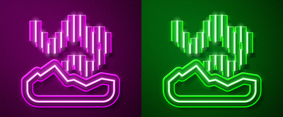 Wall Mural - Glowing neon line Northern lights icon isolated on purple and green background. Vector