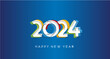 2024 Happy New Year modern trendy line design numbers with abstract colorful shapes on blue background