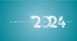 We wish You Happy New Year 2024 eve silver glass modern design numbers sparkle firework sea green color greeting card
