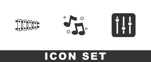 Sticker - Set Xylophone, Music note, tone and Sound mixer controller icon. Vector