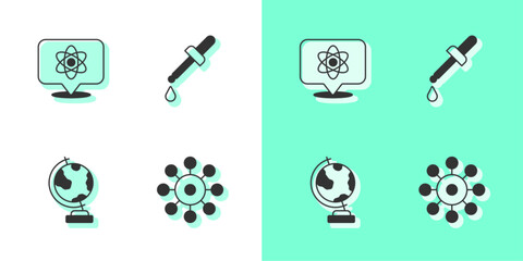 Sticker - Set Virus, Atom, Earth globe and Pipette icon. Vector