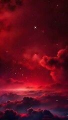 Wall Mural - Crimson ruby red gradient mystical sky with clouds and stars phone background wallpaper, ai generated
