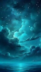 Wall Mural - Cerulean blue gradient mystical sky with clouds and stars phone background wallpaper, ai generated