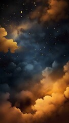 Wall Mural - Mustard yellow and gray dark gradient mystical sky with clouds and stars phone background wallpaper, ai generated
