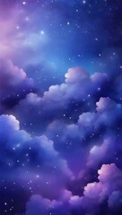 Wall Mural - Periwinkle blue colored gradient mystical sky with clouds and stars phone background wallpaper, ai generated