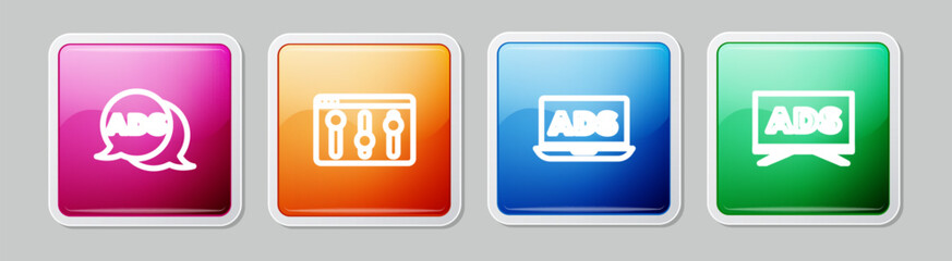 Sticker - Set line Advertising, Browser setting, and . Colorful square button. Vector