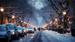Snow-Covered City Street - Winter Night