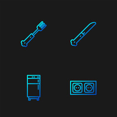 Canvas Print - Set line Electrical outlet, Refrigerator, Fork and Knife. Gradient color icons. Vector