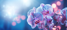 White Orchid Flowers With Blue Backligh