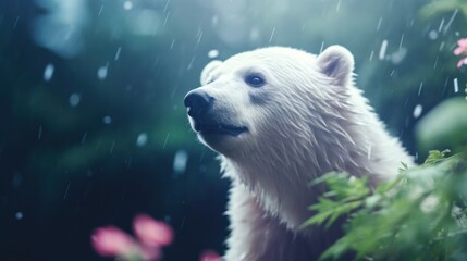 Wall Mural - A polar bear is standing in the rain, AI