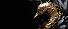 Golden Bird On Black Background