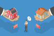 3D Isometric Flat Vector Illustration of Buy Or Rent House, Lease vs Mortgage