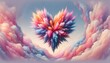 A whimsical depiction of a heart-shaped cloud with soft, pastel colors that resembles soft, fluffy cotton