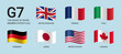 Wavy flags of g7 member states flags. The Group of Seven.