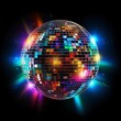 Disco Fever: Shiny Colorful Ball Illuminating a Black Background. Generative ai