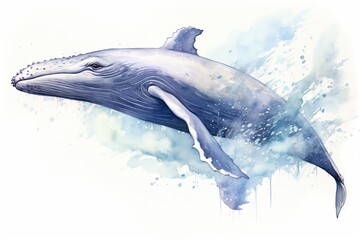 Wall Mural - watercolor Whale Humpback whale. Big gray whale Blue whale