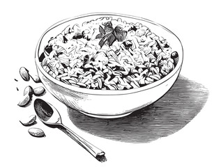 Pilaf rice with meat sketch hand drawn in doodle style illustration