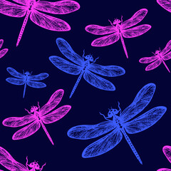 Sticker - seamless pattern with dragonflies 