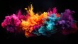 colorful powder cloud on black background Generative AI