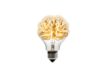 a high quality stock photograph of a Brain shaped filament light bulb. Conceptual illustration for idea, creativity, solution, innovation, invention, inspiration, imagination isolated on a white backg