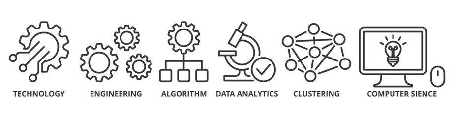 Machine learning banner web icon vector illustration concept with icon of technology, engineering, algorithm, data analytics, clustering and computer science