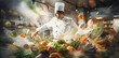 professional kitchen chef, Cooks prepare meals, modern kitchen interior, Chef preparing food,
