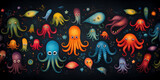 Fototapeta Pokój dzieciecy - Dibujos infantiles de pulpos y calamares