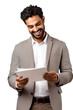 © Danny - man looking at document paper while smiling on transparent background. png