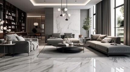 Wall Mural - An impeccably polished floor with large, rectangular marble tiles in a calming shade of gray, creating a sense of serenity and sophistication.
