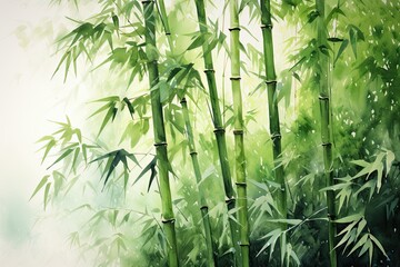 Wall Mural - watercolor bamboo painting bamboo Background Bamboo watercolor stems and leaves