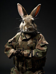 Wall Mural - An Anthropomorphic Rabbit Dressed Up as a Soldier in a Camo Uniform