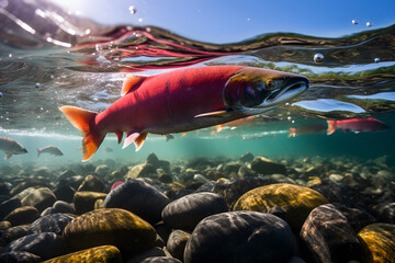 An underwater photo of a swimming marine creature in the ocean.