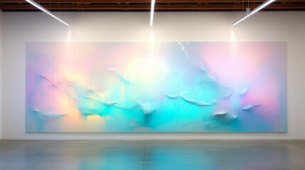 Wall Mural - An iridescent epoxy wall that shimmers with a play of colors when light hits it, creating a mesmerizing effect in a contemporary art gallery.