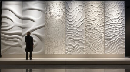 Wall Mural - A textured epoxy wall with raised patterns and a matte finish, creating an artistic focal point in a contemporary gallery.