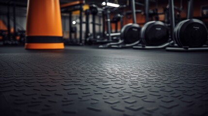 Wall Mural - A textured rubber gym floor with shock-absorbing properties, ready for a workout session.