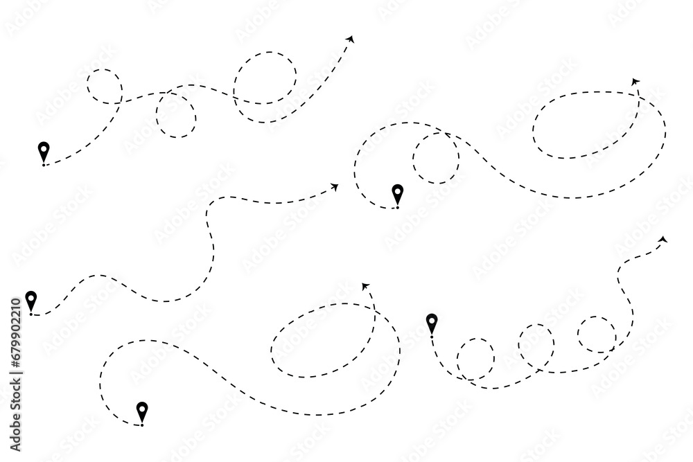 Dashed line arrow route path vector. Stock Vector | Adobe Stock