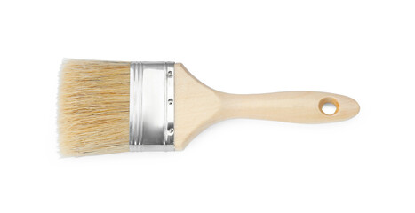 Canvas Print - One wooden paint brush isolated on white, top view