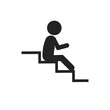 Isolated pictogram icon of man sit on stairs, for design prohibited to sit, loiter or block of stair way, crossed out, do not sit on stairs