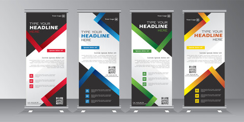 Wall Mural - business roll up banner stand design template with multi colors, vertical banner for exhibition, fai