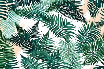  Tropical fern leaves pattern background. Generative AI.