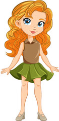 Wall Mural - Smiling Cartoon Character of a Cute Girl in Mini Skirt