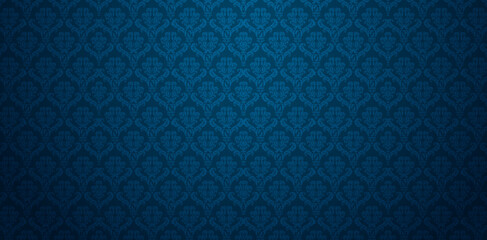 vector illustration seamlessly patterns dark blue damask wallpaper for presentations marketing, deck
