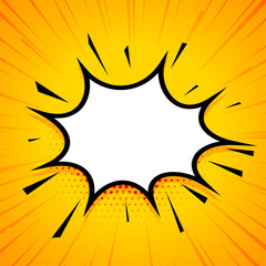 Sticker - retro explosion comic chat bubble background with halftone effect