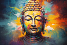Painting Of Glowing Buddha With Abstract Background