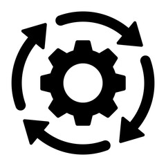 Black single round system update icon, simple cogwheel process circle glyph flat design vector pictogram, infographic interface elements for app logo web button ui ux isolated on white background