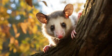 Close Up On Adorable Possum In Tree  Tree-Dwelling Charm Up-Close With An Adorable Possum