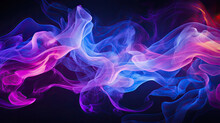 Swirling Neon Blue And Purple Multicolored Smoke Puff Cloud Design Element Isolated On Black Background
