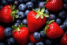 Strawberry and blueberry background. Strawberry and blueberry background, strawberries and blueberries HD 8K wallpaper Stock Photographic Image, AI Generated