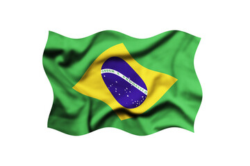 The flag of Brazil is waving in the wind on a transparent background. Clipping path included