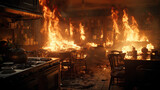 Fototapeta  - Fire in the kitchen, residential fire